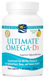 Nordic Naturals   Ultimate Omega D3 Natural Triglyceride Form Lemon 1000 mg.   60 Softgels