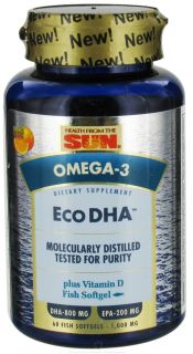Health From The Sun   Omega 3 Eco DHA Plus Vitamin D Orange Flavor   60 Softgels