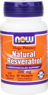 NOW Foods   Resveratrol Natural Mega Potency 200 mg.   60 Vegetarian Capsules