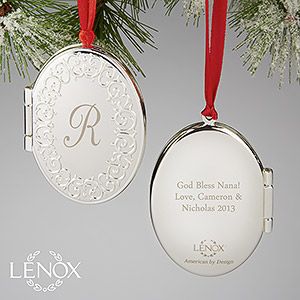 Personalized Photo Locket Christmas Ornaments   Lenox   Engraved Silver