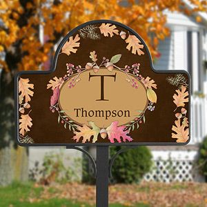 Personalized Autumn Garden Stake   Fall Leaves