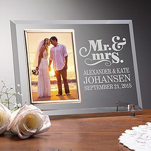 Personalized Glass Wedding Frames   Mr & Mrs