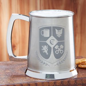 Personalized Tankard Beer Mug   Initial Crest