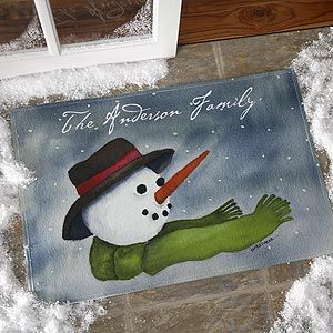 Personalized Watercolor Snowman Door Mat