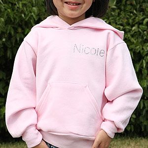 Girls Personalized Pink Hooded Sweatshirt with Rhinestone Name