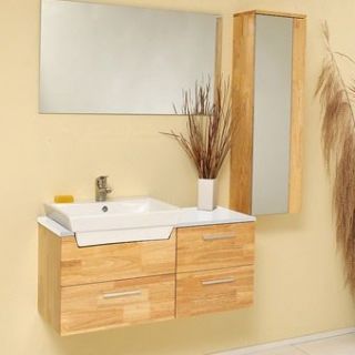 Fresca Caro Natural Wood Modern Bathroom Vanity with Mirrored Side Cabinet