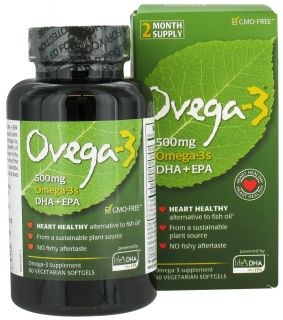 Ovega 3   Omega 3 DHA + EPA 500 mg.   60 Vegetarian Softgels
