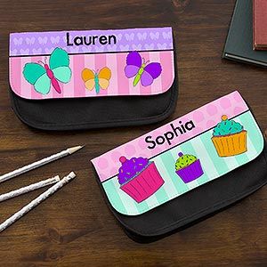 Personalized Girls Pencil Case   Flowers, Butterflies, Ladybugs, Cupcakes