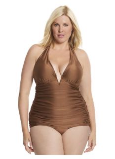 Lane Bryant Plus Size Shimmery V wire maillot     Womens Size 16, Chocolate