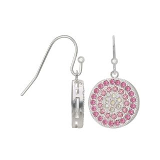 Bridge Jewelry Pure Silver Plated Pink Crystal Disc Drop Earrings