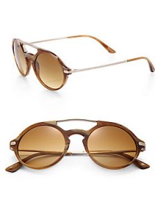 Giorgio Armani Double Bar Round Sunglasses   Light Brown