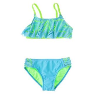 Girls 2 Piece Ruffled Bandeau Bikini Swimsuit Set   Turquoise L