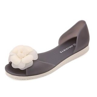 Plastic Womens Flat Heel Peep Toe Flats with Flower Shoes(More Colors)