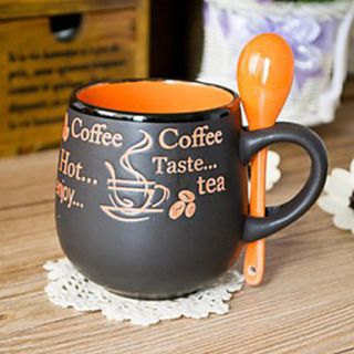 Ceramic cups and creative matt black coffee mug cup of tea cup with a big belly(Short Orange)
