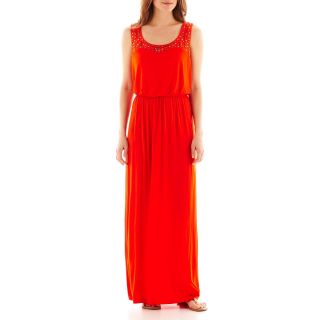 Alyx Sleeveless Studded Blouson Maxi Dress, Orange