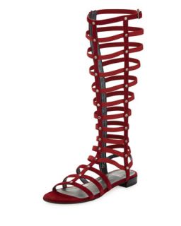 Womens Gladiator Tall Suede Sandal, Scarlet (Made to Order)   Stuart Weitzman