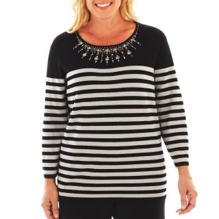 Alfred Dunner On the Red Carpet Striped Beaded Yoke Sweater   Plus, Womens