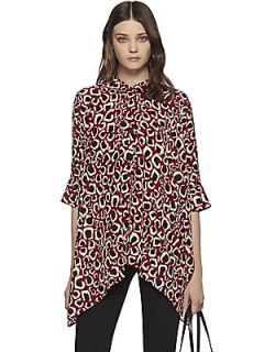 Gucci Mini Leopard Print Silk Cape Shirt   Brick Red