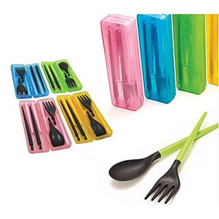 Travel Portable Detachable Plastic Chopsticks Spoon Fork Set with Storage Case(Random Color)