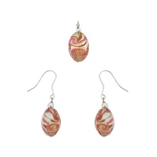 Bridge Jewelry Silver Plated Pink Oval Glass Bead Pendant & Earring Set