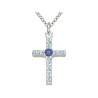 Bridge Jewelry Pure Silver Plated Blue Crystal Cross Pendant