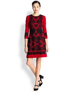 Dolce & Gabbana Stretch Wool Crepe Dress   Red Black