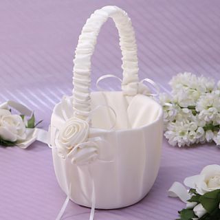Elegant Flower Basket In Ivory Satin With Flower