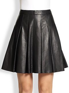 10 Crosby Derek Lam Faux Leather Pleated Skirt   Black