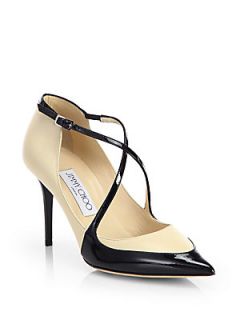 Jimmy Choo Madera Leather & Patent Leather Pumps   Swan/Black