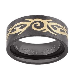 Personalized Black & Gold Stainless Steel Engraved Tribal Band   10