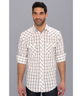 Roper 9088 Brown/White Grid Plaid Mens Long Sleeve Button Up (White)