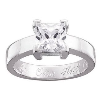 Sterling Silver Cubic Zirconia Personalized Square Engraved Engagement Ring   5