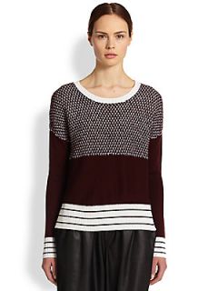 Tess Giberson Birdseye Stitch Stripe Sweater   Burgundy