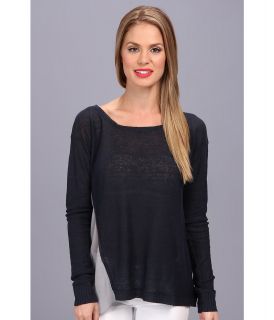Central Park West Linen Sweater With Sheer On Side Womens Sweater (Gray)