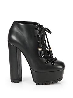 Gucci Kayla Lace Up Leather Platform Ankle Boots   Black