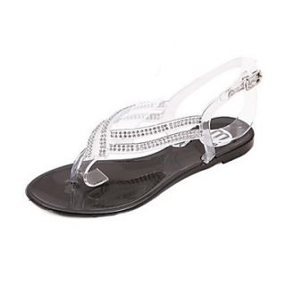 Plastic Womens Flat Heel Jelly Sandals with Rhinestone Shoes(More Colors)
