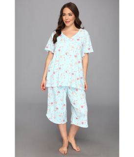 Karen Neuburger Plus Size Gingham Style S/S Cardigan Crop PJ Womens Pajama Sets (White)