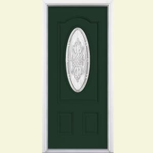 Masonite New Haven Three Quarter Oval Lite Painted Steel Entry Door with Brickmold 39660