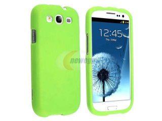Insten Neon Green Rubber Coated Case Cover + Green with Mini Stylus 3.5mm Headset Dust Cap compatible with Samsung  Galaxy S III / S3 i9300