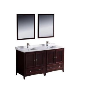 Fresca Oxford 60 in. Double Vanity in Mahogany with Ceramic Vanity Top in White and Mirror FVN20 3030MH