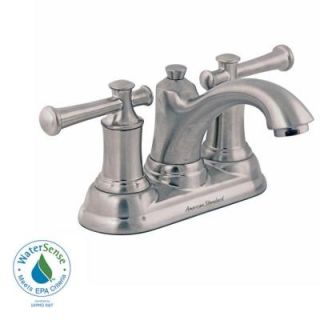American Standard Portsmouth Single Hole 2 Handle Mid Arc Bathroom Faucet in Satin Nickel with Lever Handles and Speed Connect Drain 7415.201.295