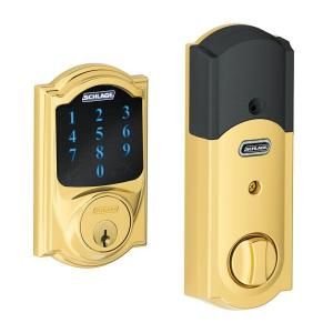 Schlage Camelot Bright Brass Touchscreen Deadbolt with Alarm BE469NX CAM 605