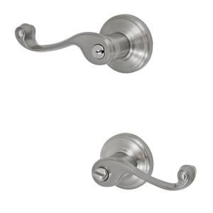 Fusion Solid Brass Brushed Nickel Ornate Left Handed Keyed Entry Lever with Ketme Rose K AE A5 0 BRN L