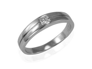 Princess Cut Diamond Cubic Zirconia Platinum Over Silver Band Ring, Men Size 8