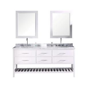 Design Element London 72 in W x 22 in D x 34 in H Vanity in Pearl White with Marble Vanity Top and Mirror in Carrara White DEC077B W