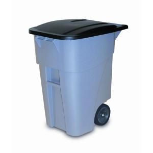 Rubbermaid Commercial Products BRUTE 50 gal. Gray Rollout Trash Container with Lid RCP 9W27 GRA