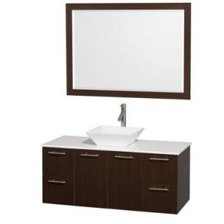 Wyndham Collection Amare 48 in. Vanity in Espresso with Man Made Stone Vanity Top in White and White Porcelain Sink WCR410048ESWHD28WH