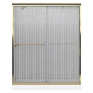 KOHLER Fluence 59 5/8 in. x 70 3/8 in. Frameless Bypass Shower Door in Anodized Brushed Bronze with Falling Lines Glass K 702206 G54 ABV