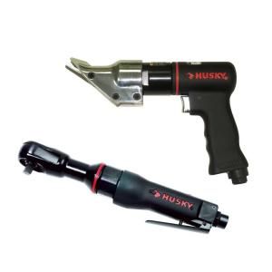 Husky 2 Piece Air Tool Kit with 3/8 in. Air Ratchet Wrench and 1800 SPM 18 Gauge Air Shears DISCONTINUED CAT1557