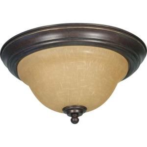Glomar Castillo Sonoma Bronze 2 Light 13 in. Flush Mount With Champagne Linen Washed Glass HD 1038